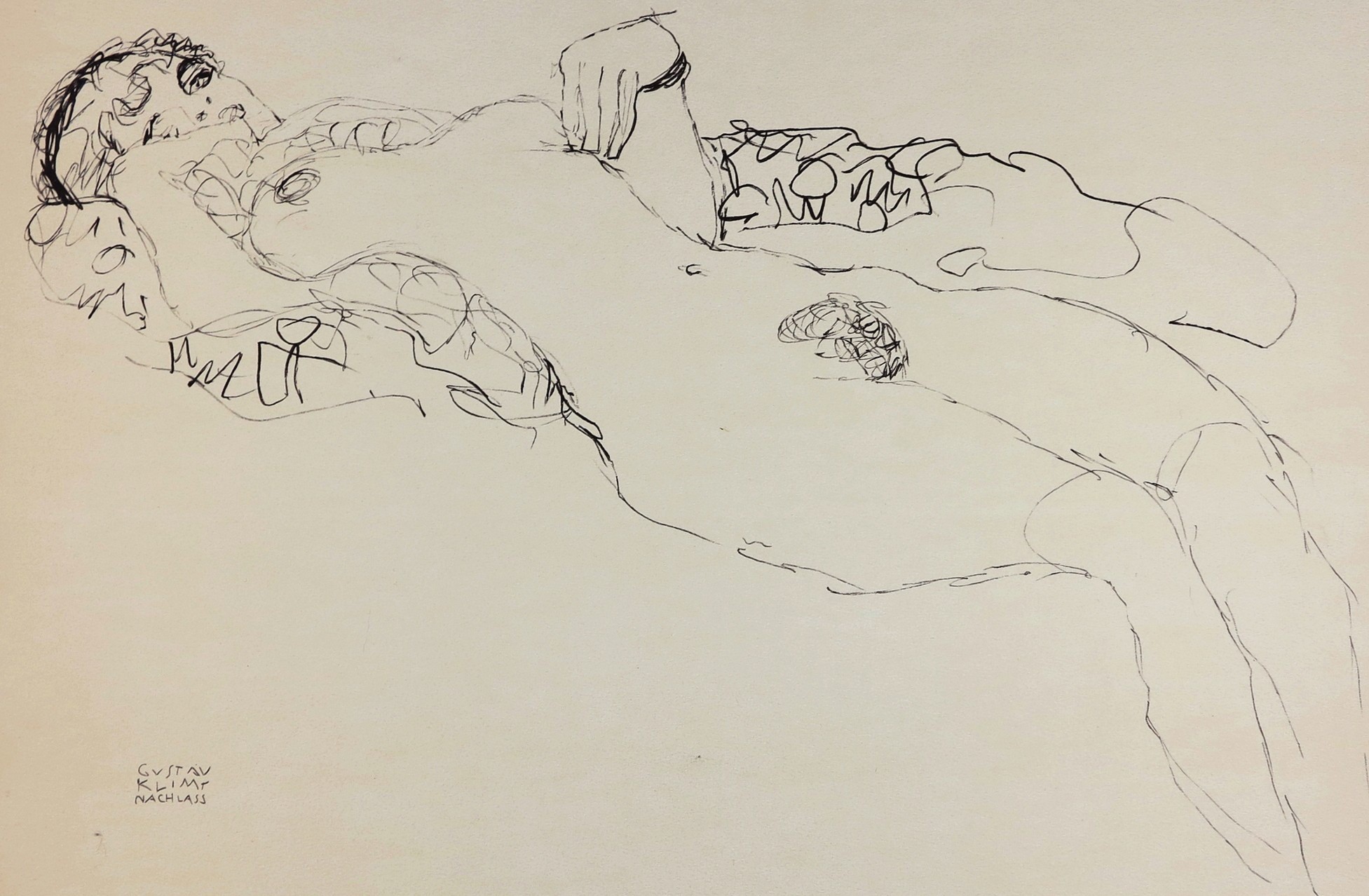 Gustav Klimt, La Danseuse de Cabaret / Liegender Mädchenakt nach links / Reclining female nude facing left - 1914 Gustav Klimt, La Danseuse de Cabaret / Liegender Mädchenakt nach links / Reclining female nude facing left - 1914