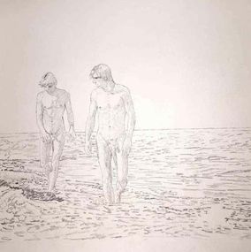 Fine Art Drawings, Two Friends Walking on the Beach, Anthony Roaland