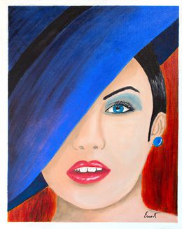 Peinture, Mujer Con Sombrero Azul, Ernest Carneado Ferreri