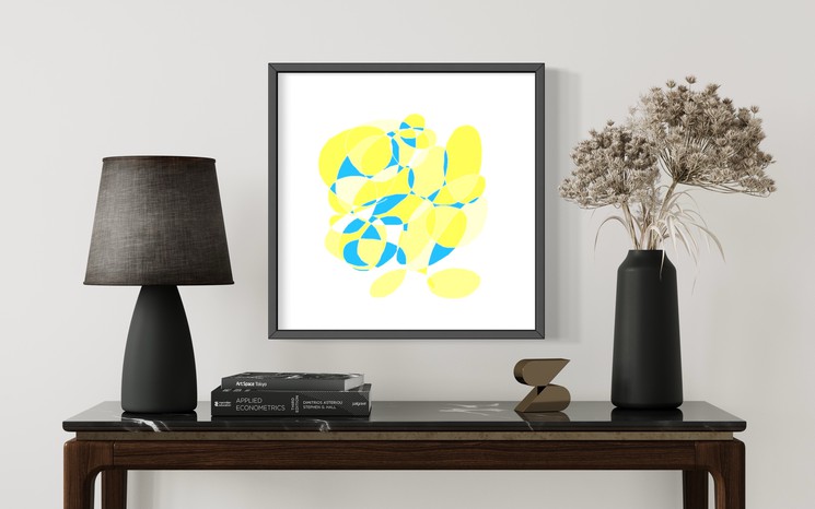 Tableau contemporain abstrait coloré Yellow and blue Swirl