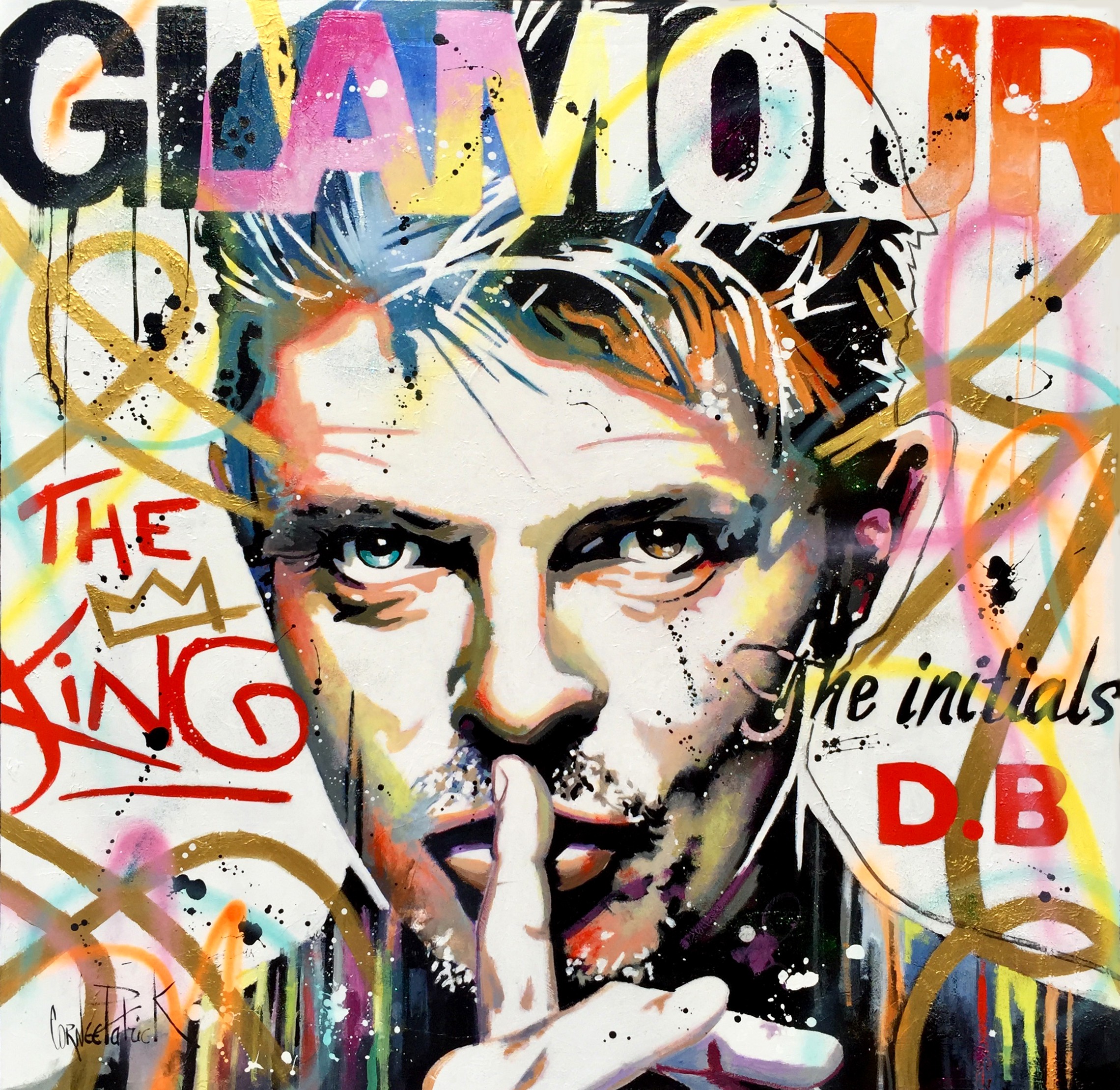 Patrick Cornée, David Bowie, the king, gold graffiti Patrick Cornée, David Bowie, the king, gold graffiti