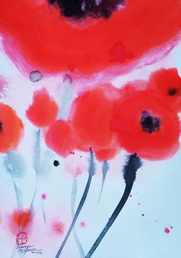 Painting, Nature Coquelicot Fleur du ciel, Sounya Whang