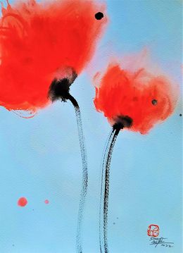 Painting, Nature Coquelicot Fleur du ciel, Sounya Whang