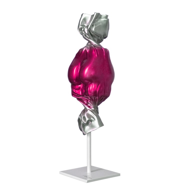▷ Bonbon Rose Candy Papillotte argent par Arson, 2022, Sculpture
