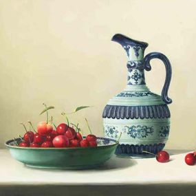 Pintura, Cherries on the table, Zhang Wei Guang