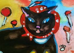 Gemälde, Chat Psy à l'écharpe rouge, Youmi
