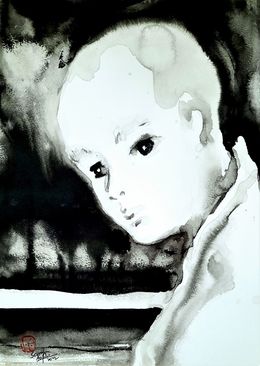 Painting, Portrait Contemplation Jeune moine, Sounya Whang