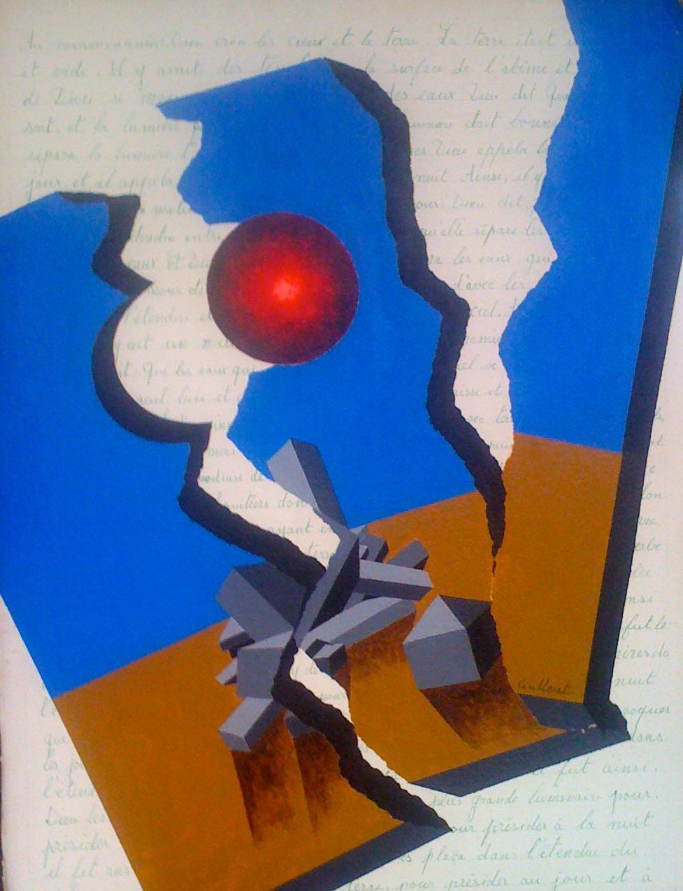 Jean Cuillerat, 1977 JOY Joie rouge et bleue Papier oriental Jean Cuillerat, 1977 JOY Joie rouge et bleue Papier oriental