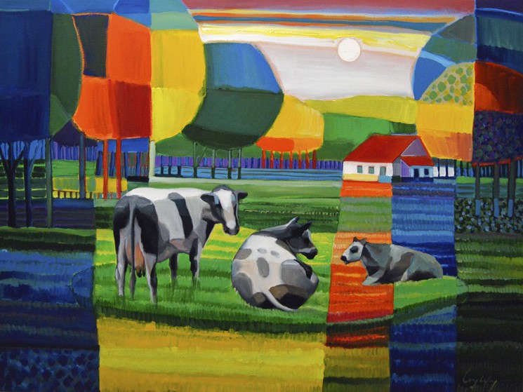 Vorm van het schip Vrijstelling sturen ▷ Landschap met koeien by Lony Wing, 2012 | Painting | Artsper (1584444)