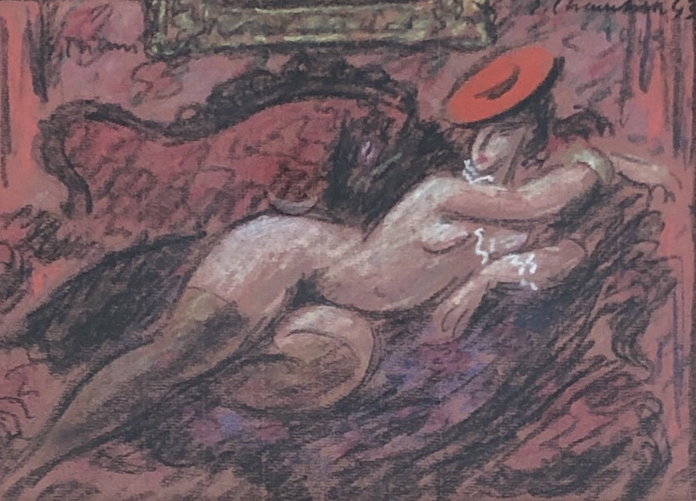 Emile-François Chambon, Femme étendue au chapeau rouge Emile-François Chambon, Femme étendue au chapeau rouge