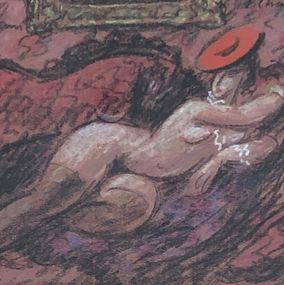 Dibujo, Femme étendue au chapeau rouge, Emile-François Chambon