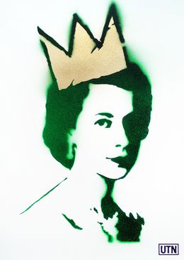 Gemälde, Queen Elisabeth with golden Basquiat crown, UTN