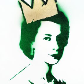 Peinture, Queen Elisabeth with golden Basquiat crown, UTN