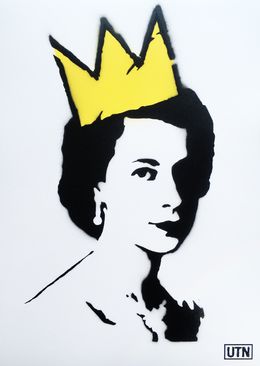 Gemälde, Queen Elisabeth with yellow Basquiat crown, UTN