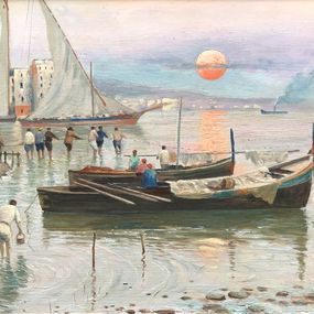 Peinture, Petit port près de Naples, Attilio Pratella