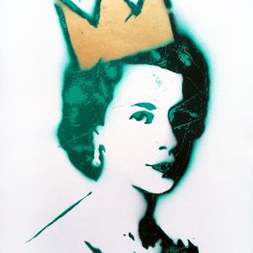 Peinture, Queen Elisabeth in petrol with golden Basquiat crown, UTN