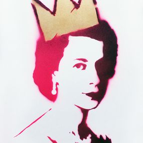 Peinture, Queen Elisabeth in pink with golden Basquiat crown, UTN