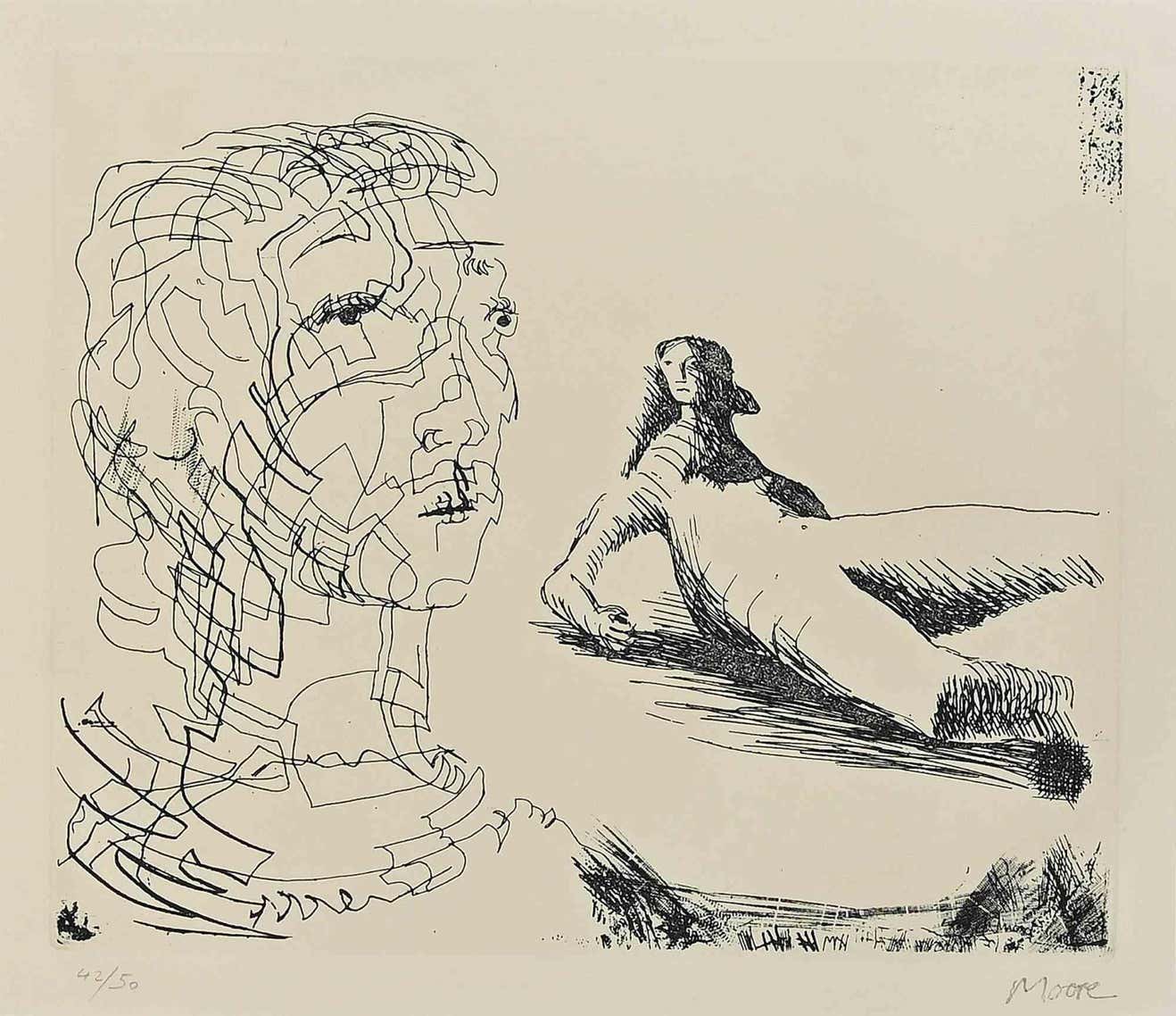 Henry Moore, Head of girl and reclyning figure Henry Moore, Head of girl and reclyning figure
