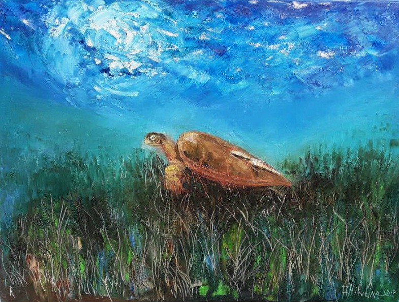 Olga Nikitina, Sea Turtle. Underwater painting was made underwater Olga Nikitina, Sea Turtle. Underwater painting was made underwater