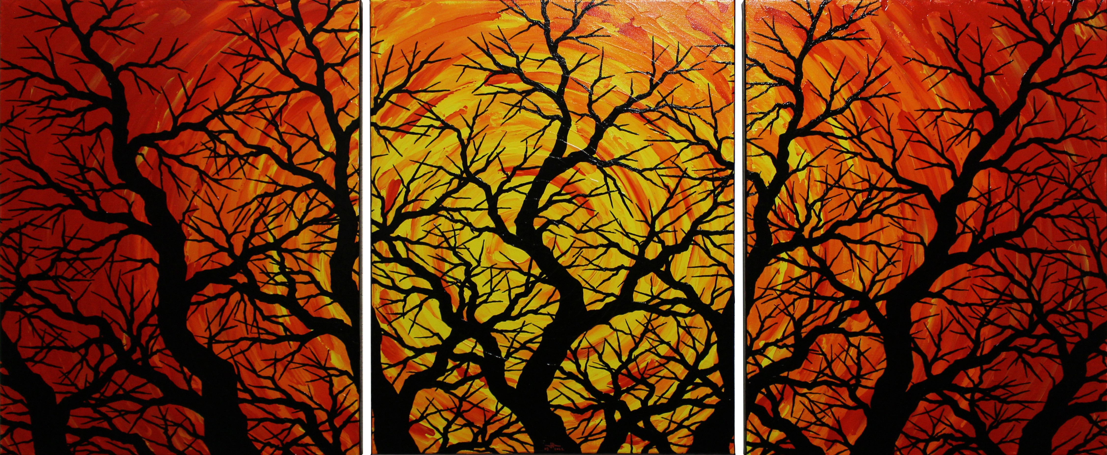 Warm tree silhouette Painting by Jonathan Pradillon