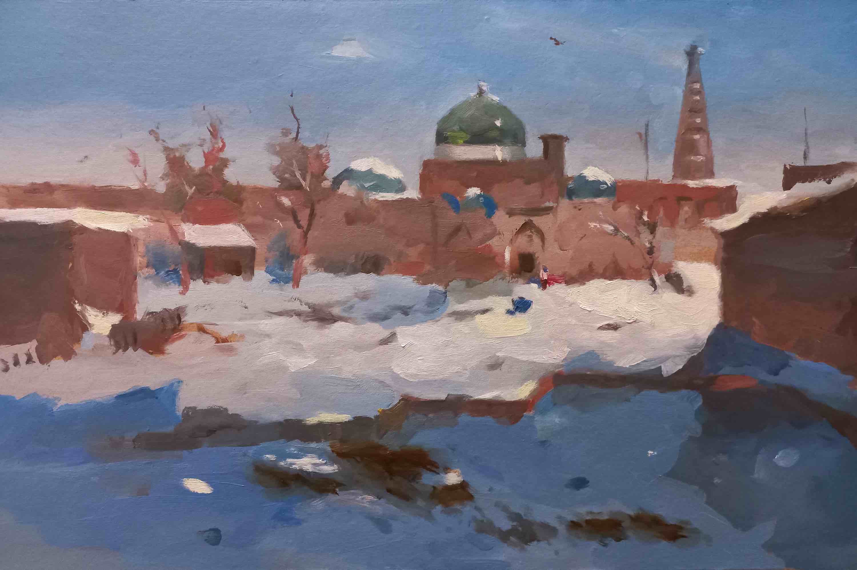 Dilshod Khudayorov, Winter Khiva landscape Dilshod Khudayorov, Winter Khiva landscape