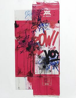 Pow! Art voyou on invader cardboard (original painting 2022), JP Malot