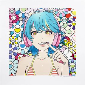 Takashi Murakami, Smile_02 Blue hair, pink headphones w MF Takashi Murakami, Smile_02 Blue hair, pink headphones w MF