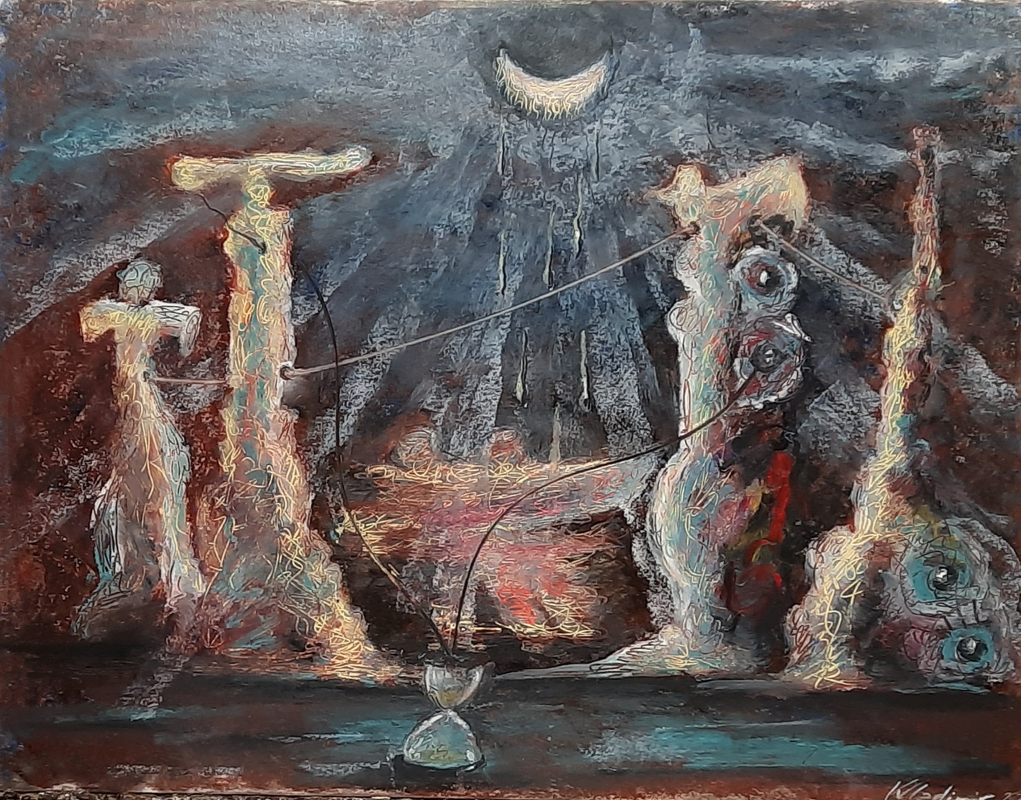 Vladimir Kolosov, Landscape with totems and mysterious light from the haired moon Vladimir Kolosov, Landscape with totems and mysterious light from the haired moon