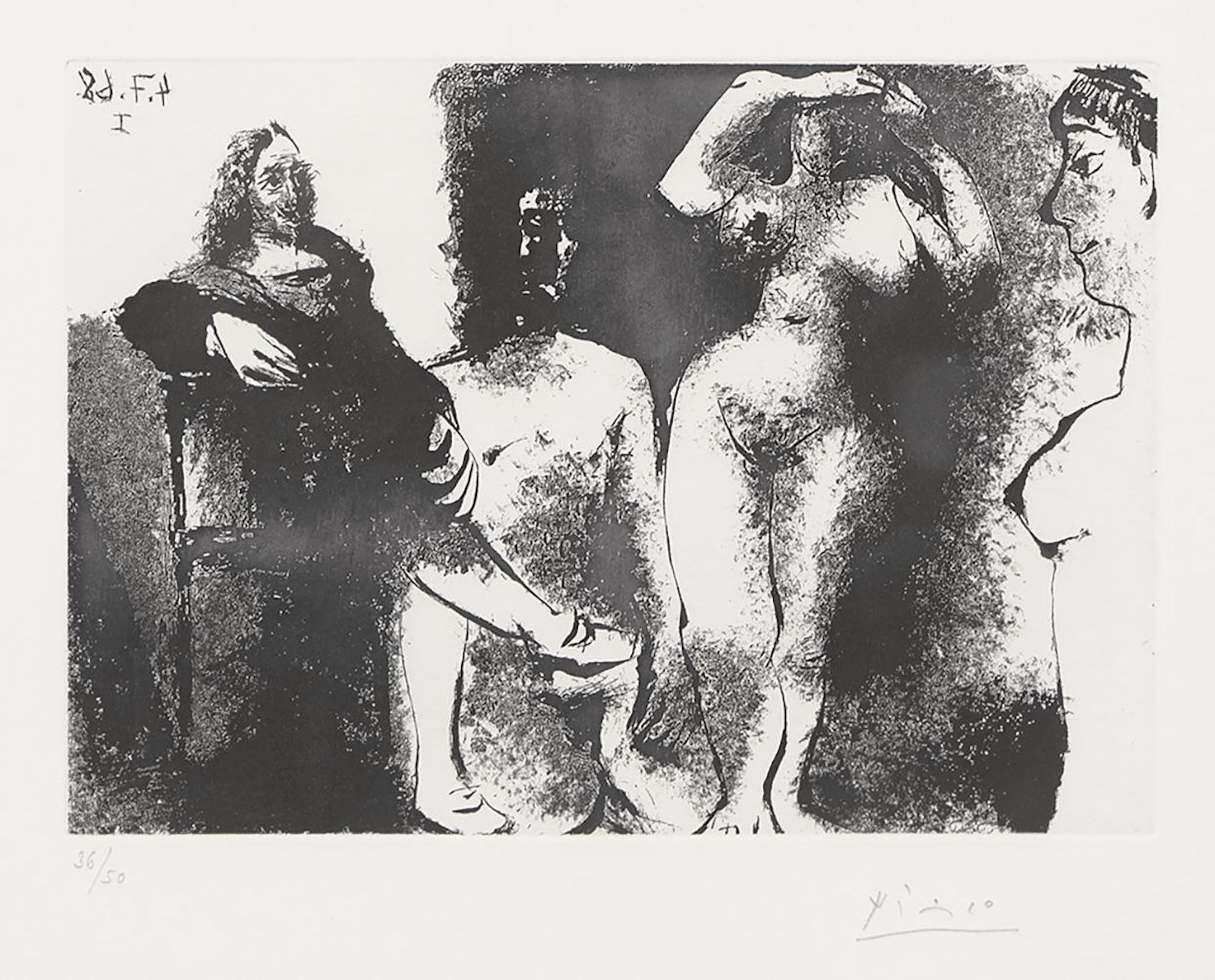 Pablo Picasso, Homme Rembranesque Assiz chez les Filles Pablo Picasso, Homme Rembranesque Assiz chez les Filles