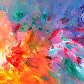 Peinture, Water meets Fire - Large Colorful Vivid Abstract Painting, Tiberiu Soos