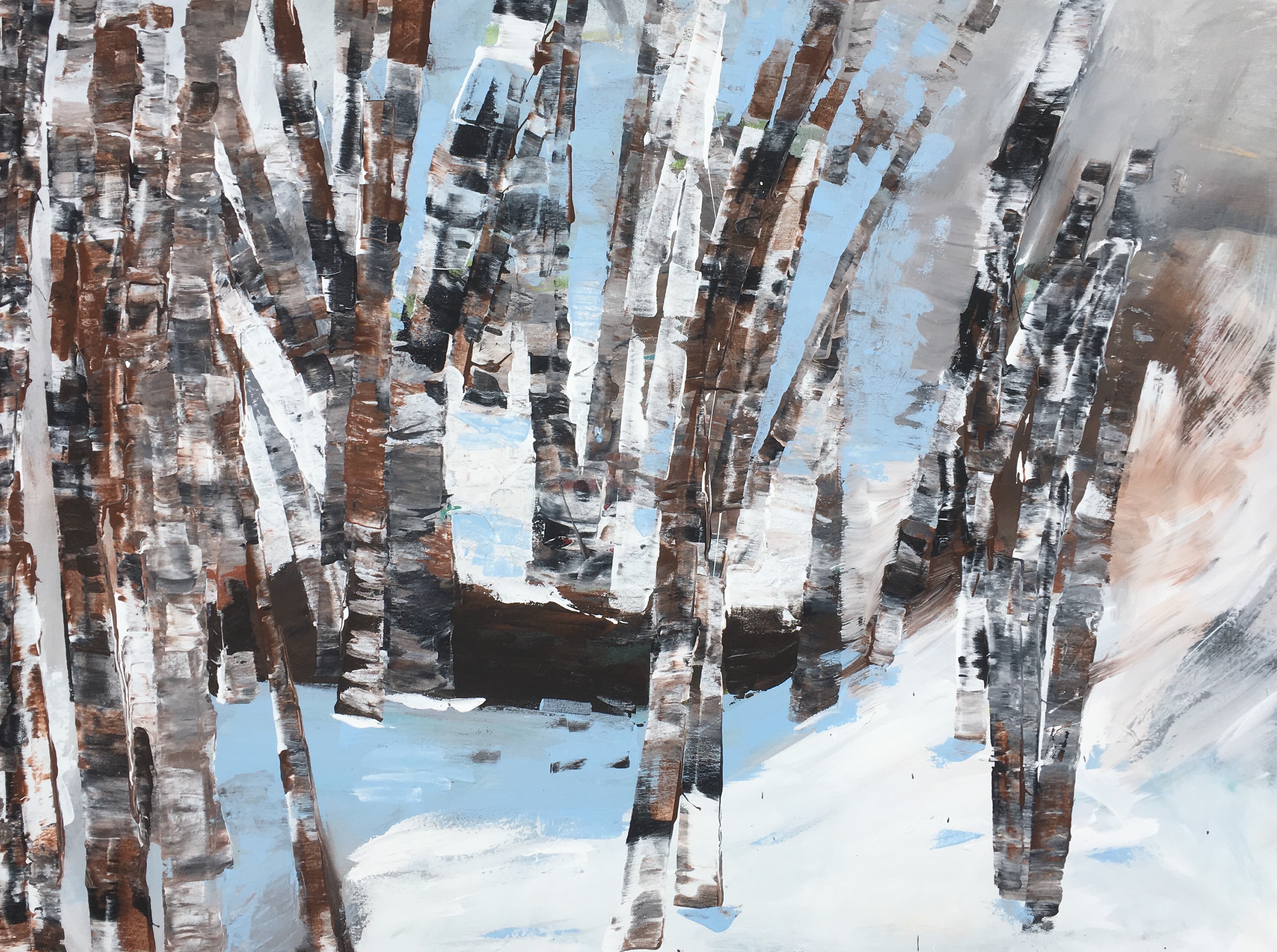 Mariam Qureshi, Messy Winter Birches, Acrylic on canvas Mariam Qureshi, Messy Winter Birches, Acrylic on canvas