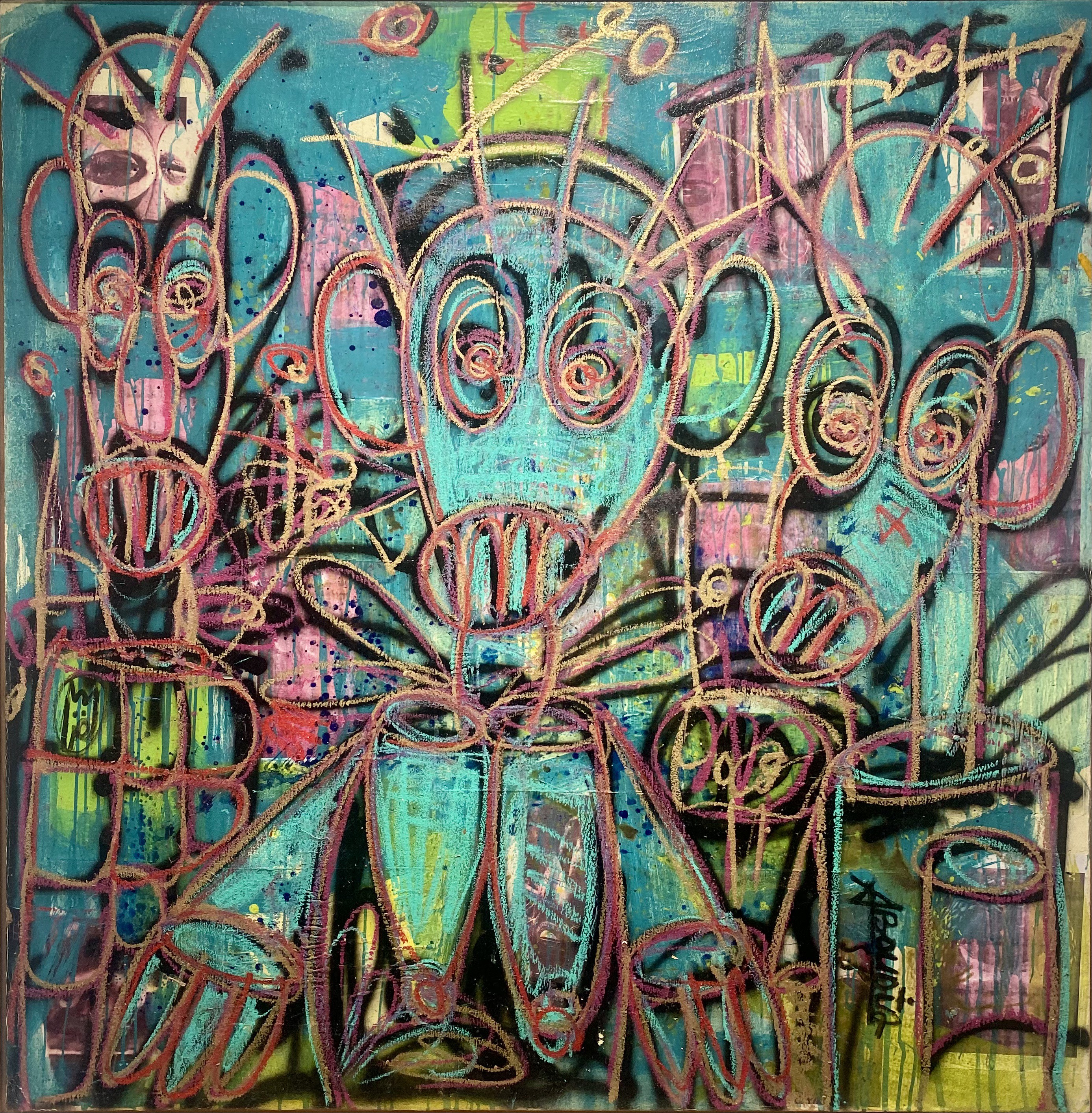 Aboudia, Untitled, turquoise Aboudia, Untitled, turquoise