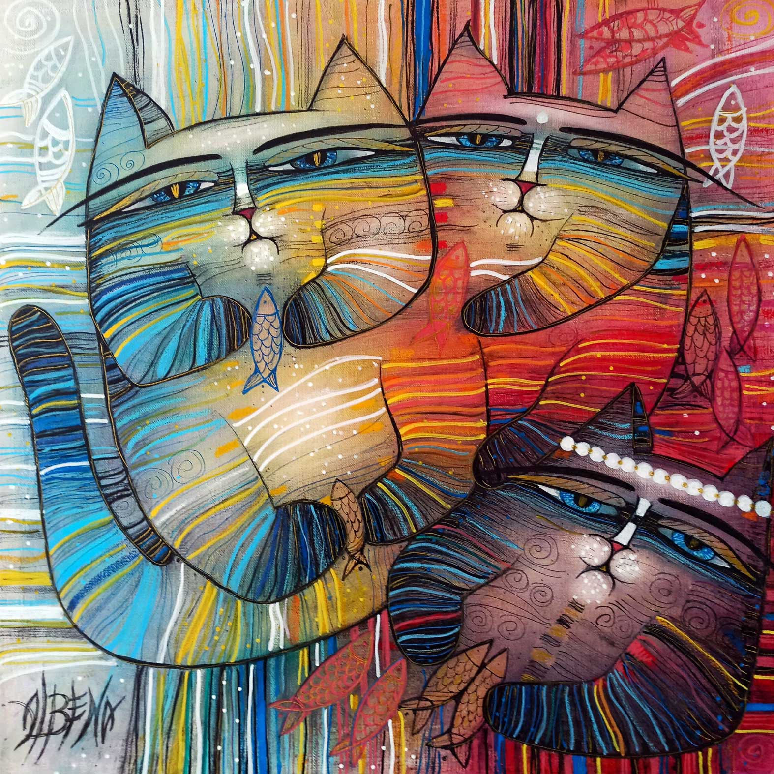 Albena Vatcheva, Three Happy cats Albena Vatcheva, Three Happy cats