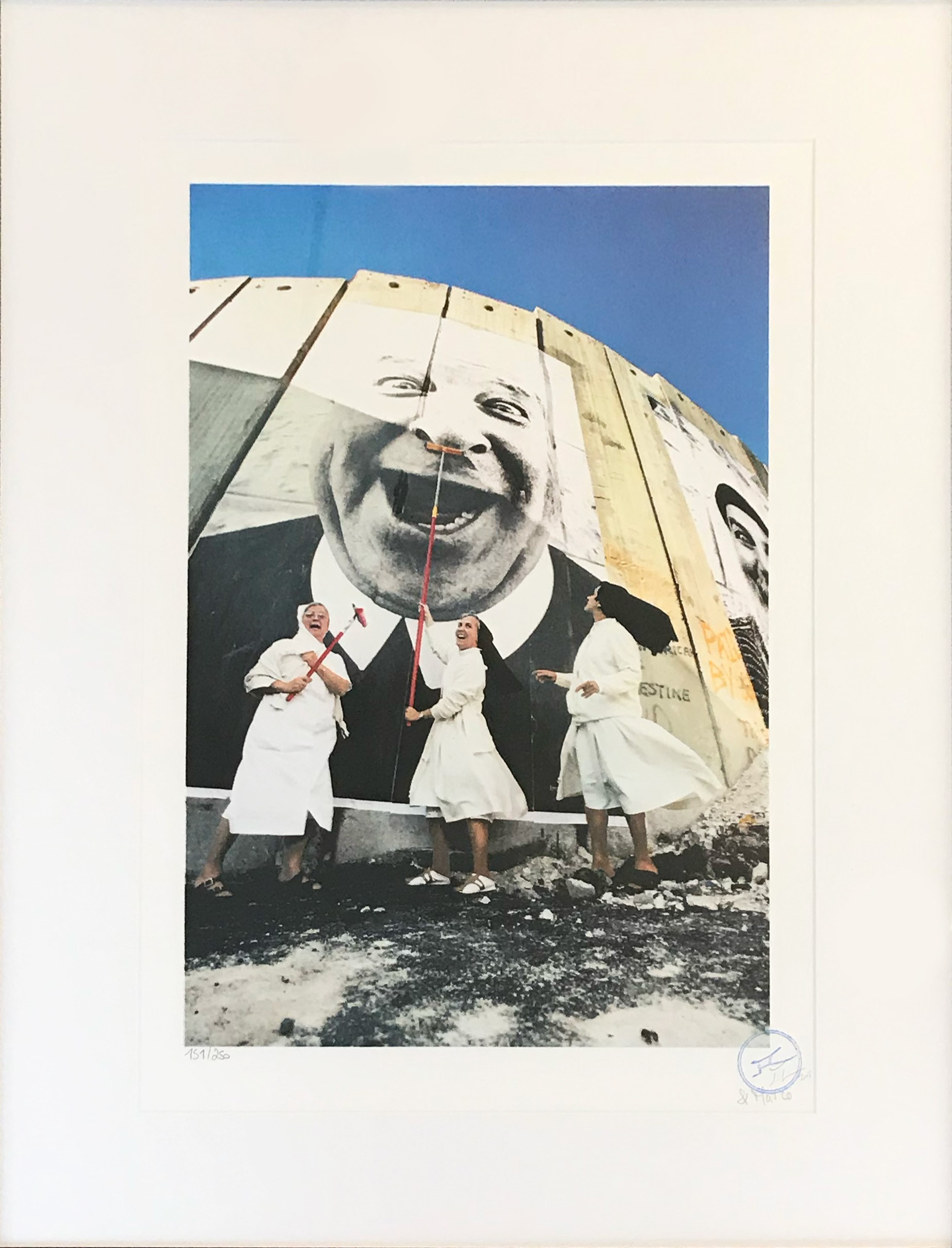 JR, 28 Millimètres: Face 2 Face, Nuns In Action, Separation Wall; Security Fence, Palestinian Side, Bethlehem, 2007 JR, 28 Millimètres: Face 2 Face, Nuns In Action, Separation Wall; Security Fence, Palestinian Side, Bethlehem, 2007