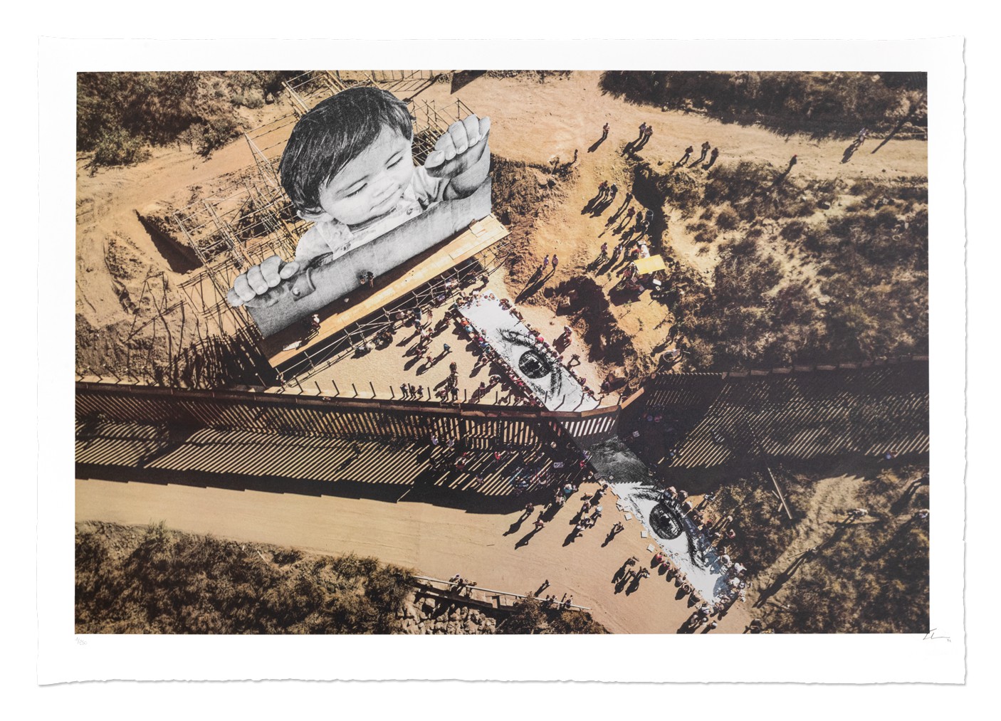JR, Migrants, Mayra, Picnic Across the Border, General View, Tecate, Mexico, USA, 2022 JR, Migrants, Mayra, Picnic Across the Border, General View, Tecate, Mexico, USA, 2022