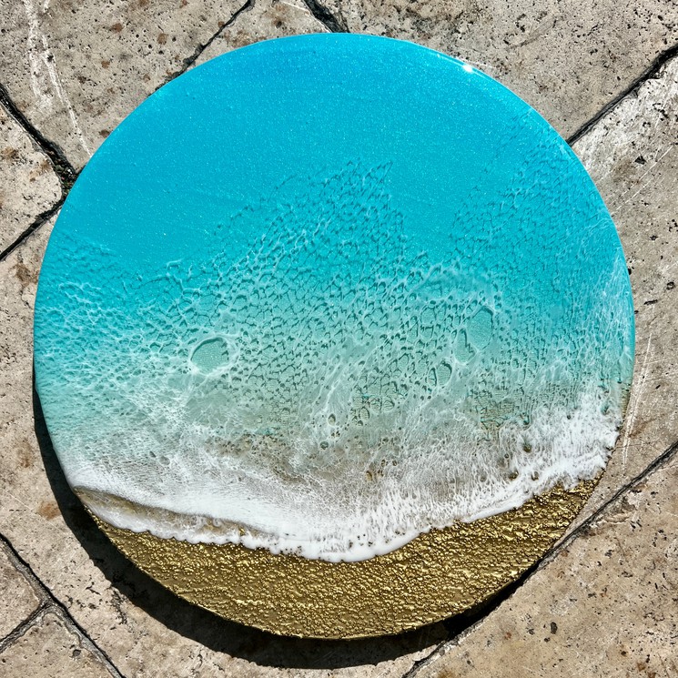 Bliss Beach 10 inch diamater circle Original Coastal Inspired Painting on  Canvas with painted sides