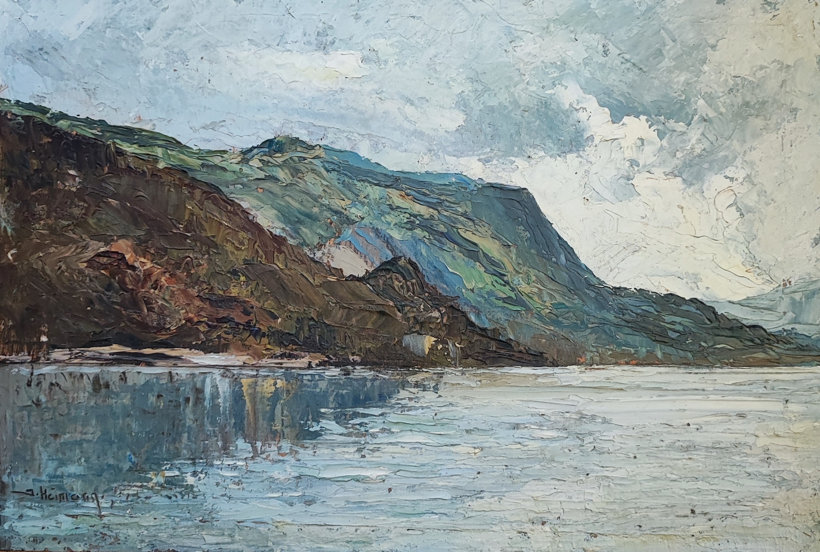 ▷ Paysage de lac et montagnes par Jean Heitmann, 1939, Peinture