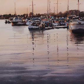 Fine Art Drawings, Water and boat 03, Helal Uddin