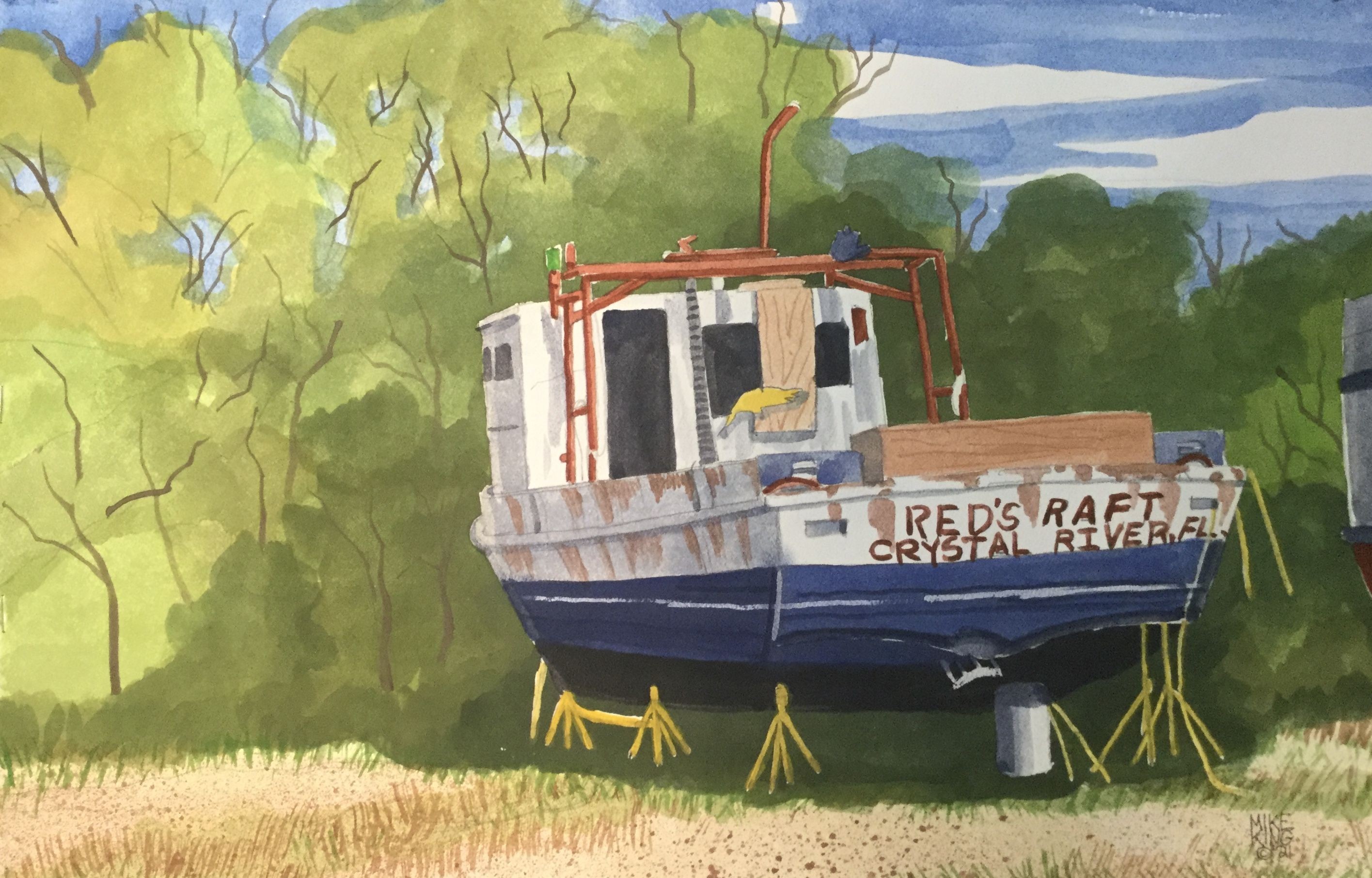 Mike King, Red's raft retired, Watercolor on paper Mike King, Red's raft retired, Watercolor on paper