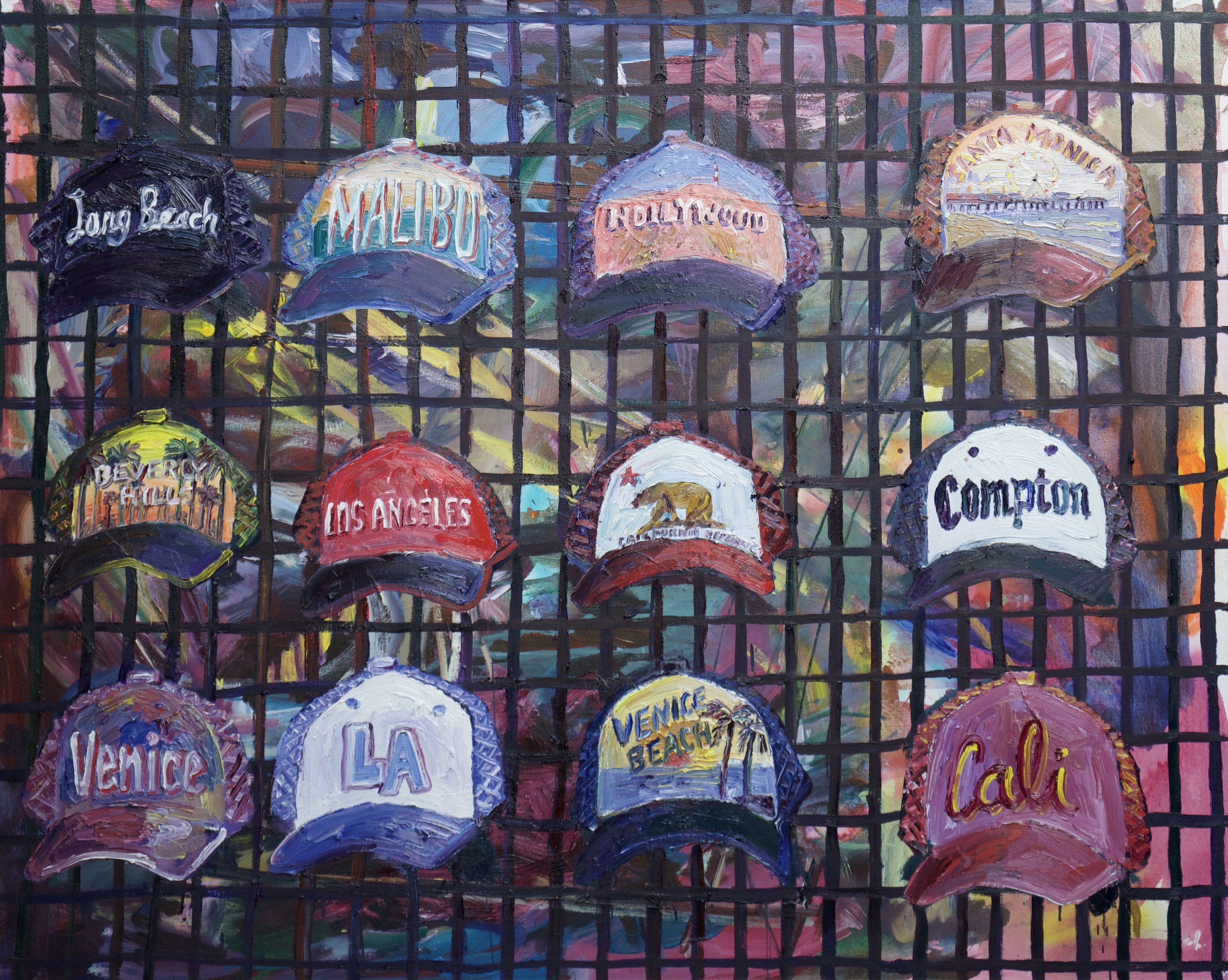 John Kilduff, Venice Beach Hats, Painting, Oil on canvas John Kilduff, Venice Beach Hats, Painting, Oil on canvas