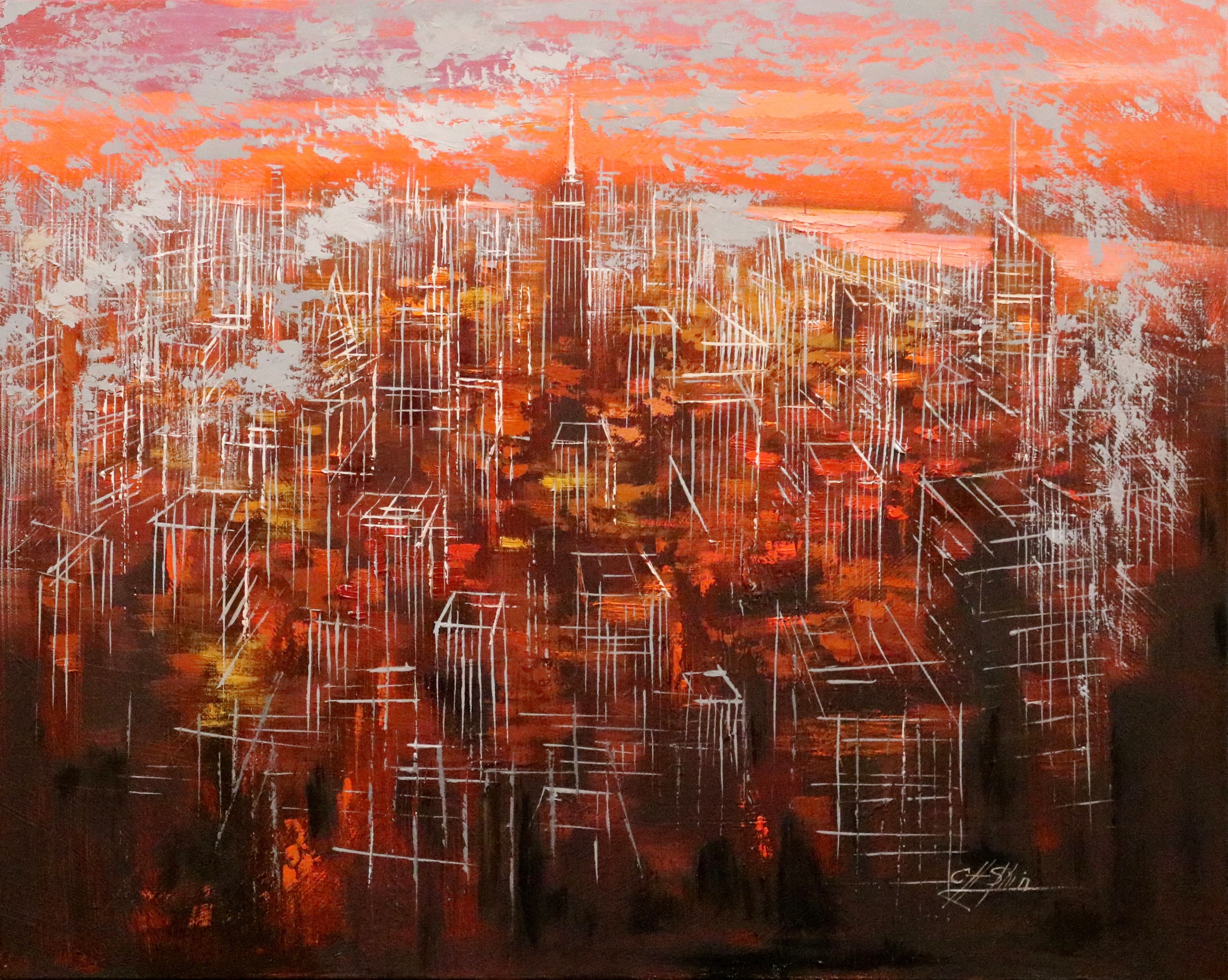 ▷ Autumn Sunset in New York by Chin H Shin, 2022 | Painting | Artsper