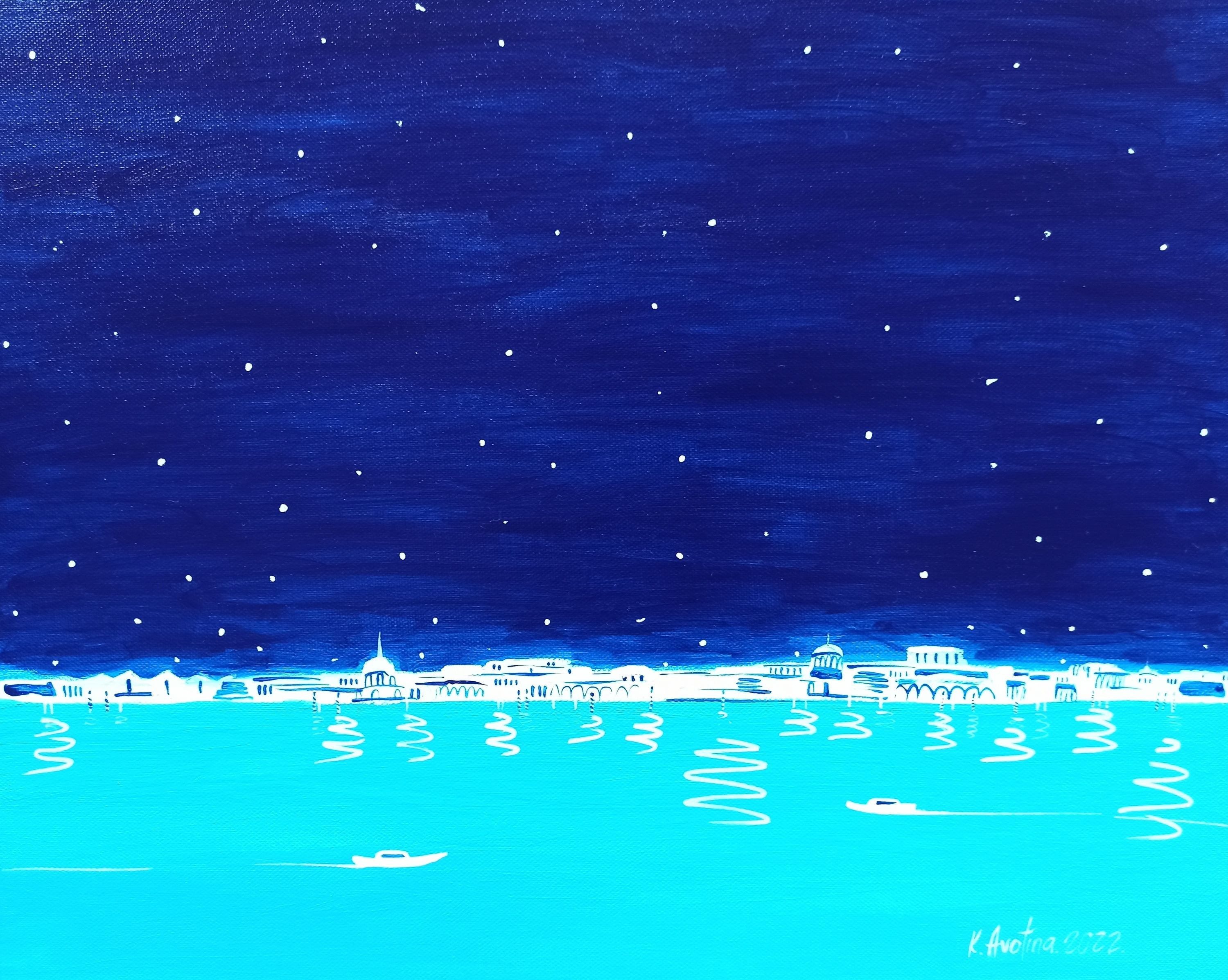 Katrina Avotina, Midnight In Venice, Painting, Acrylic on Canvas Katrina Avotina, Midnight In Venice, Painting, Acrylic on Canvas