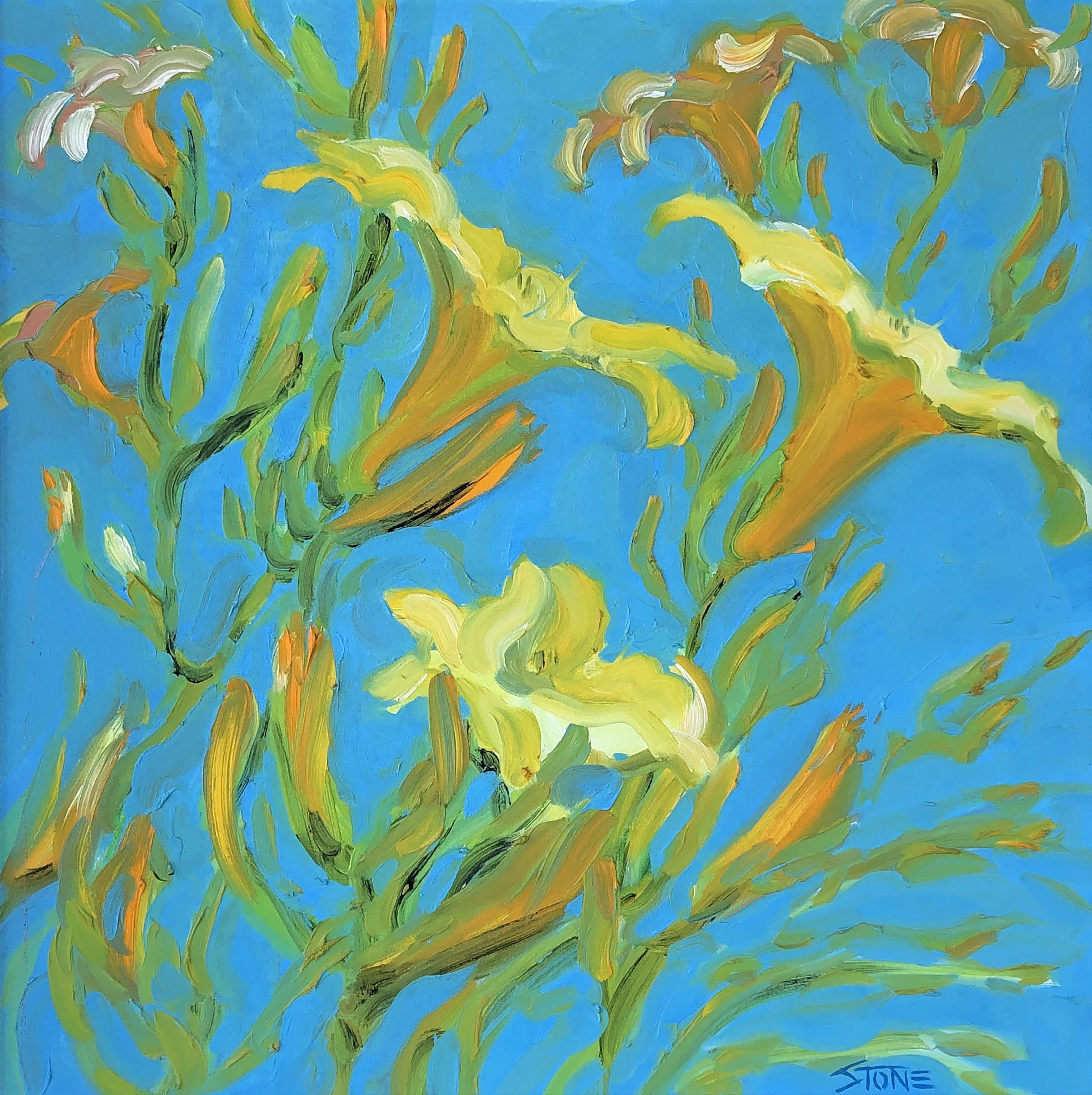 Bill Stone, Lilies on blue Bill Stone, Lilies on blue