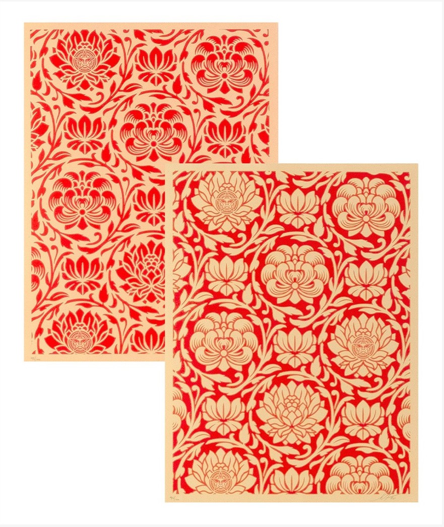 Shepard Fairey (Obey), Floral Harmony (Red Yin Yang) Shepard Fairey (Obey), Floral Harmony (Red Yin Yang)