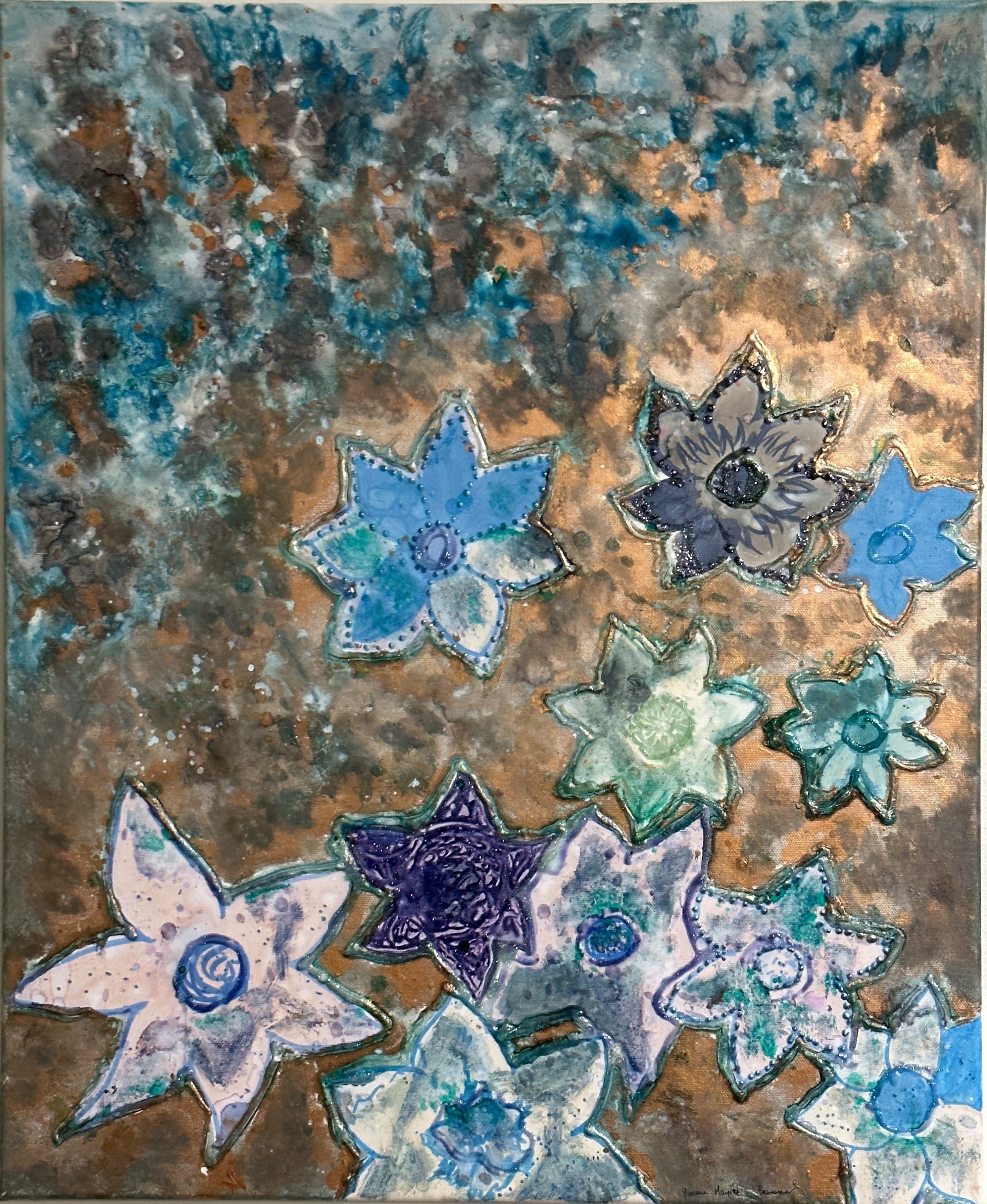 Yvonne Benasser, Fleurs bleues cuivre Yvonne Benasser, Fleurs bleues cuivre