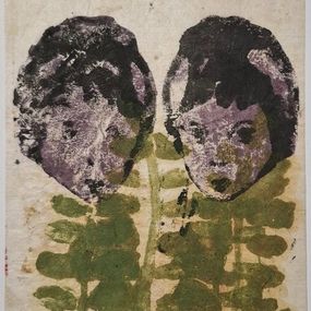 Gemälde, Ohne Titel (2 Köpfe und Pflanzen), Ulrike Michaelis