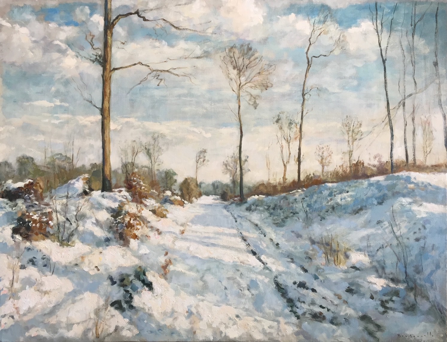 André Boubounelle, Le chemin enneigé, matinée ensoleillée André Boubounelle, Le chemin enneigé, matinée ensoleillée