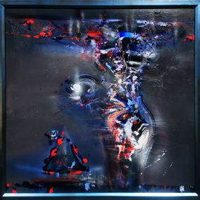 Enigmatic dark gothic abstract large framed painting still life, Ovidiu Kloska