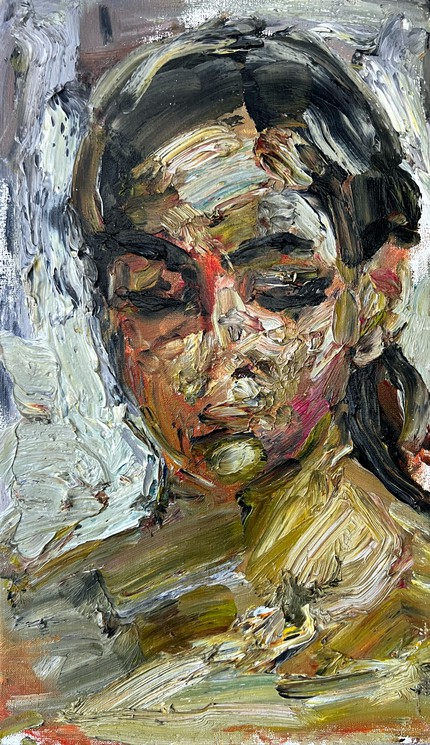 Portrait exploration in acrylic and palette knife on canvas. : r/painting