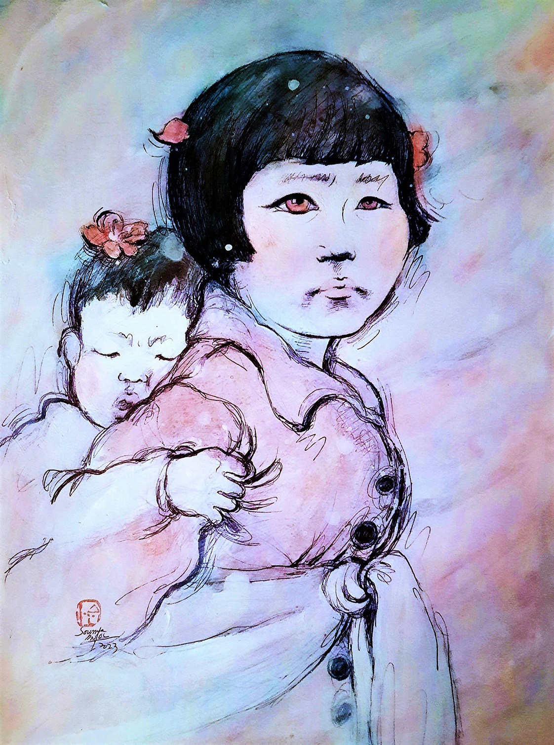 Sounya Whang, Portrait Fille attend l'arrivée du printemps Sounya Whang, Portrait Fille attend l'arrivée du printemps
